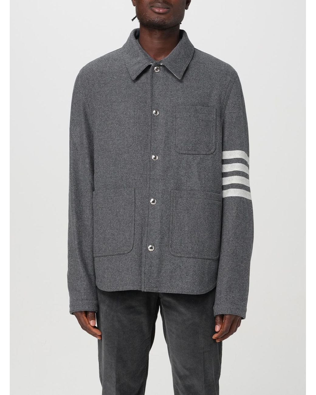 Thom Browne Gray Stripe Detailed Buttoned Jacket for men