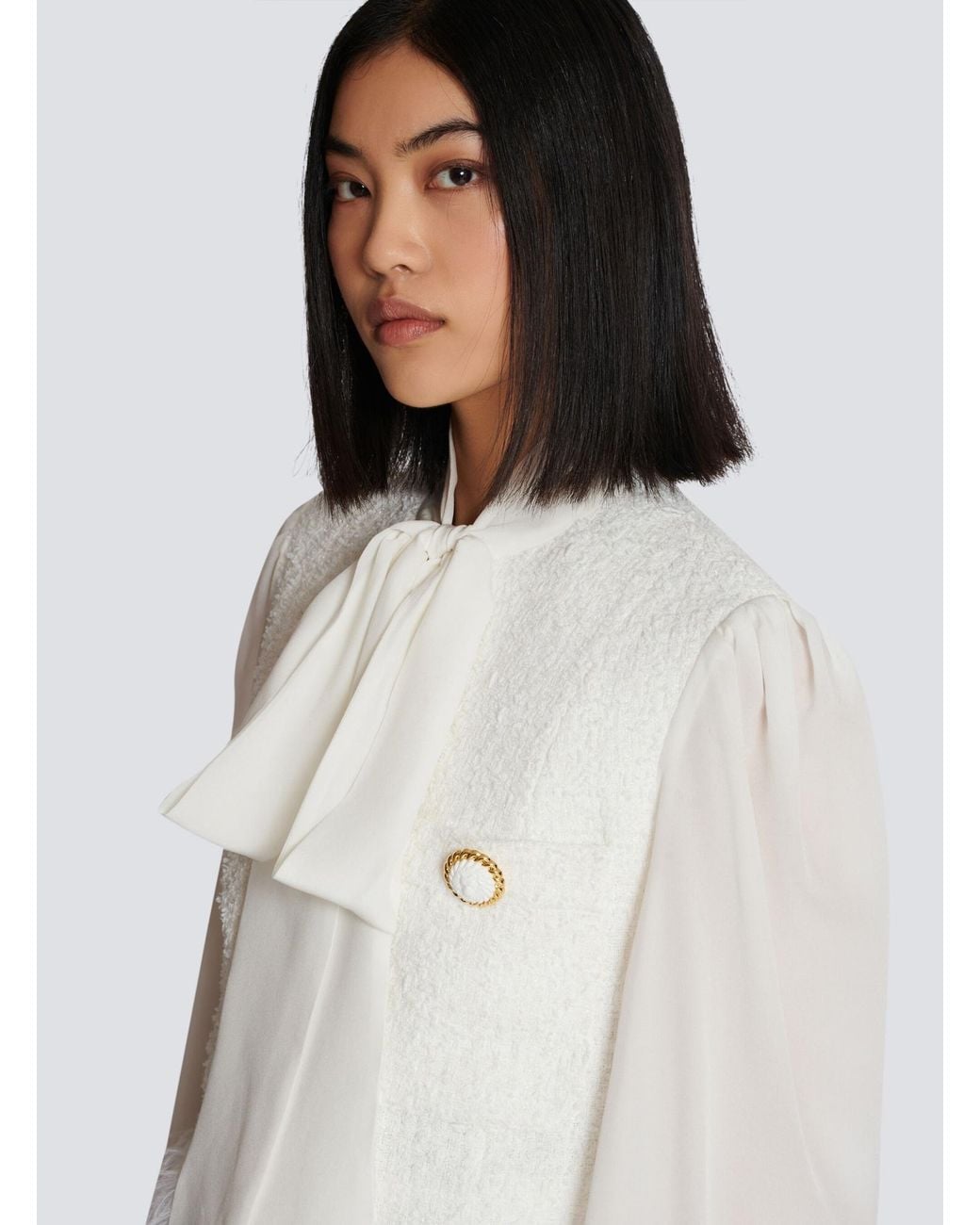 Balmain White Tweed Long Sleeved Jacket