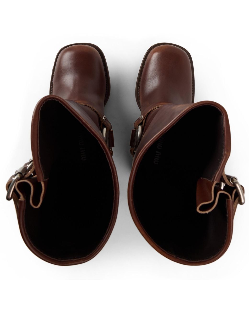 Miu Miu Brown Leather Mid-Calf Biker Boot Decorated