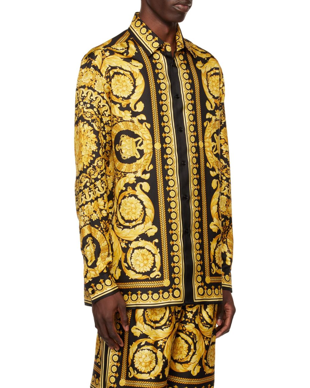 Versace Multicolor Printed Long-sleeve Silk Shirt for men
