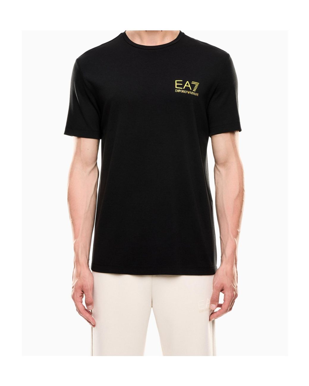 EA7 Black Logo Printed Crewneck T-Shirt for men