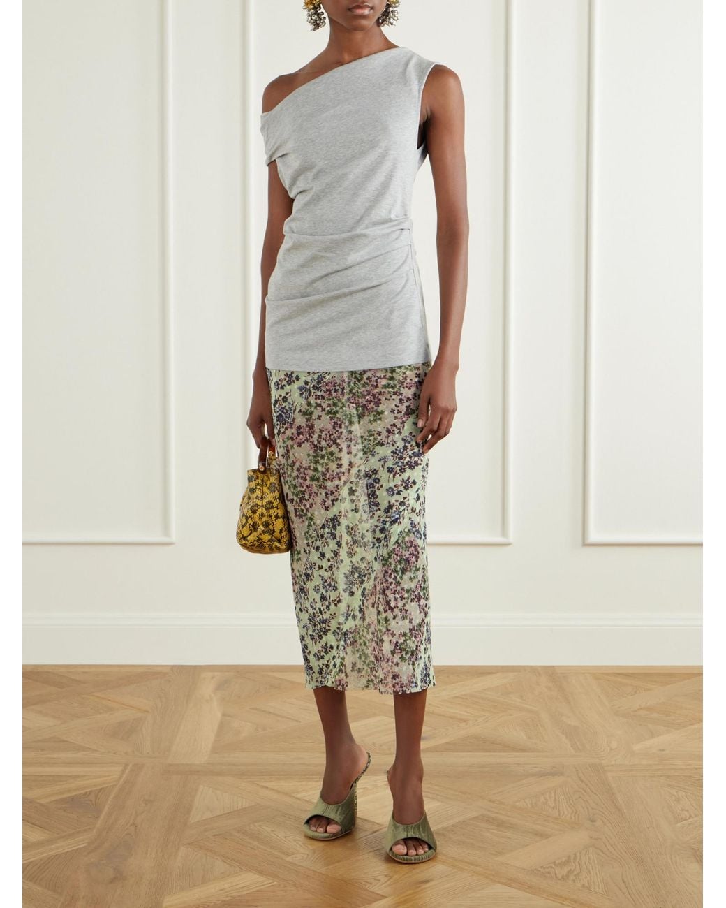 Dries Van Noten Gray One-Shoulder Blouse