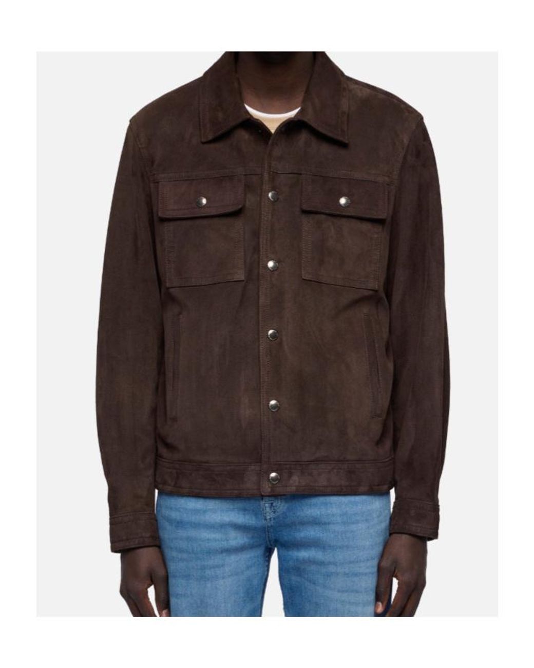 7 For All Mankind Brown Suede-Finish Press-Stud Jacket for men