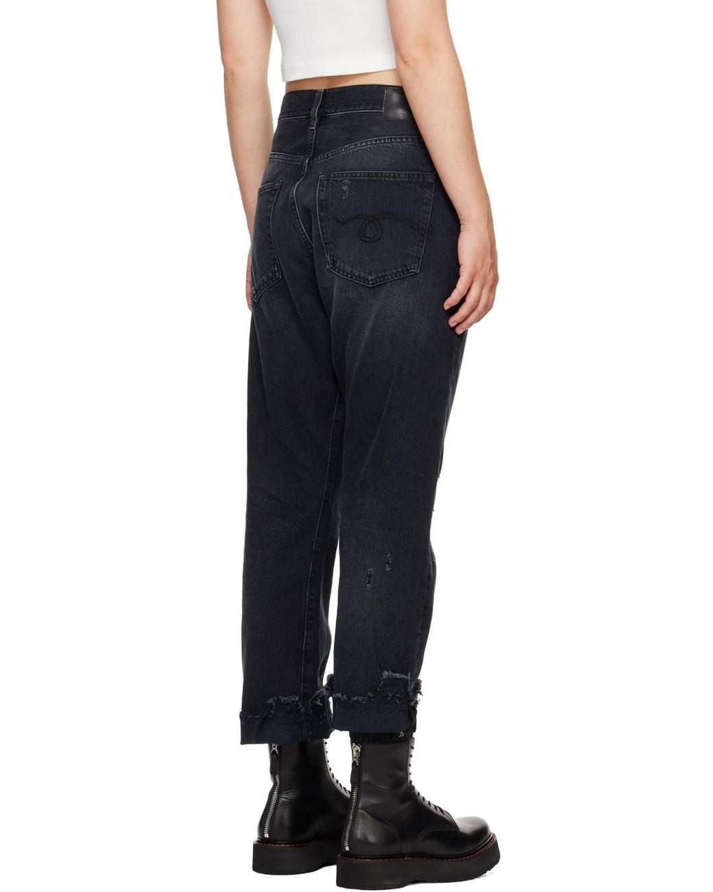 R13 Blue Crossover Distressed Cropped Jeans
