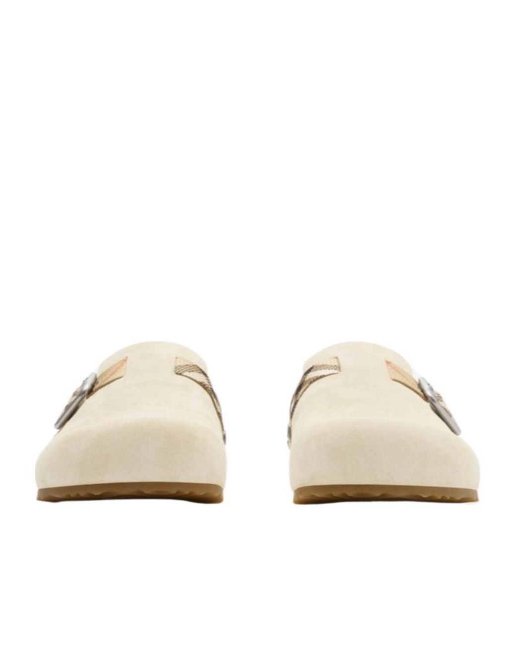Burberry White Urchin Checked Side-Buckle Clogs