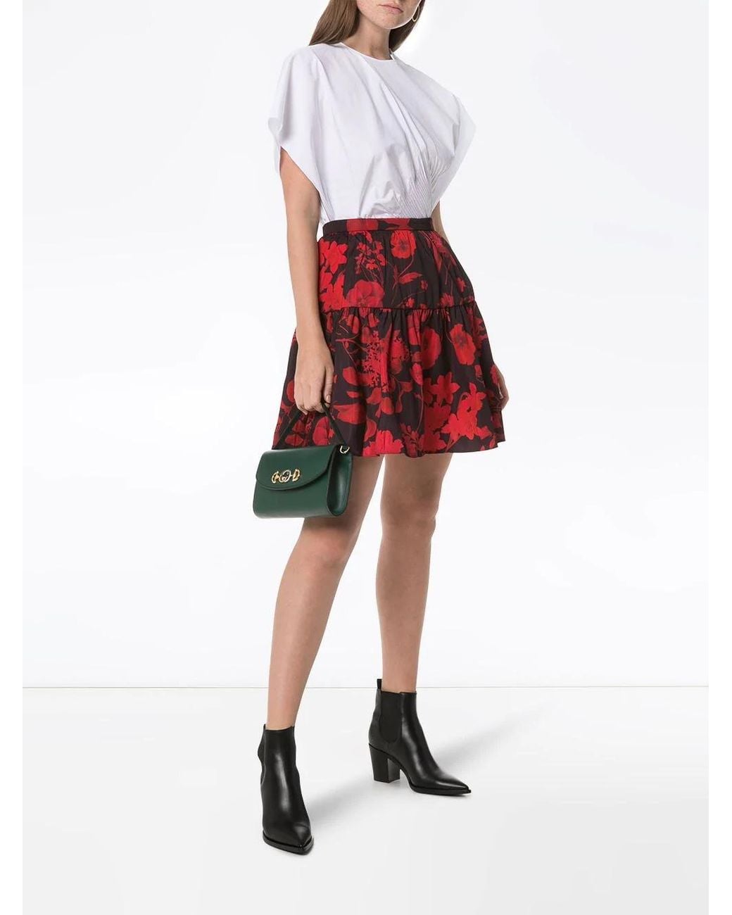 Valentino Red Floral Print Mini Skirt