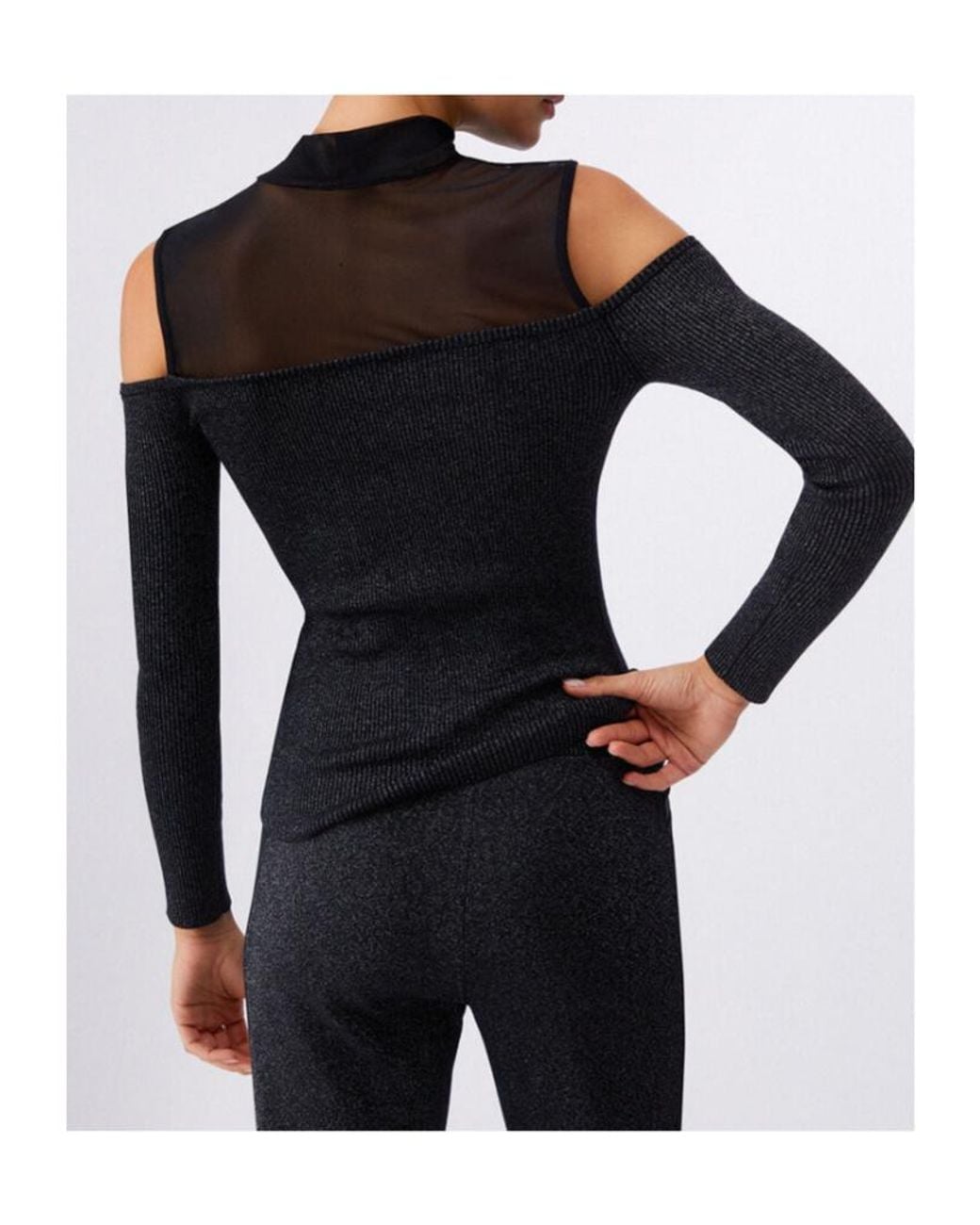 Liu Jo Black Mesh Insert Cold-Shoulder T-Shirt