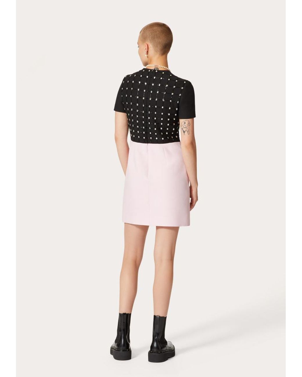 Valentino Black Embroidered Crepe Couture Short Dress