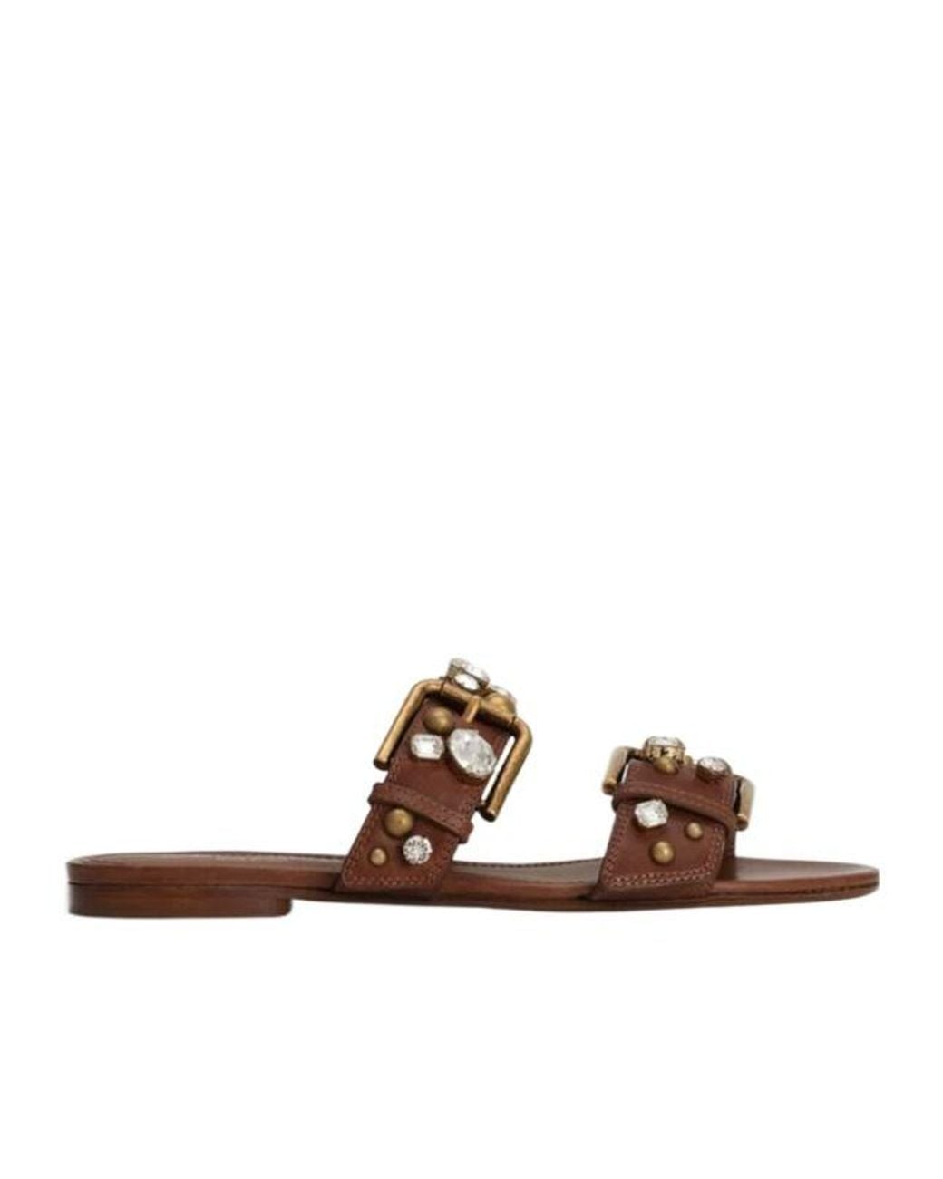 Dolce & Gabbana Brown Embellished Flat Slippers