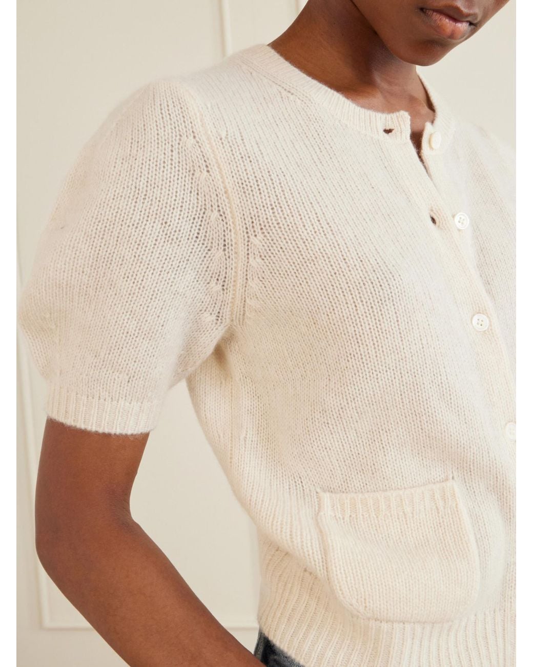 Doen White Short Cashmere Cardigan