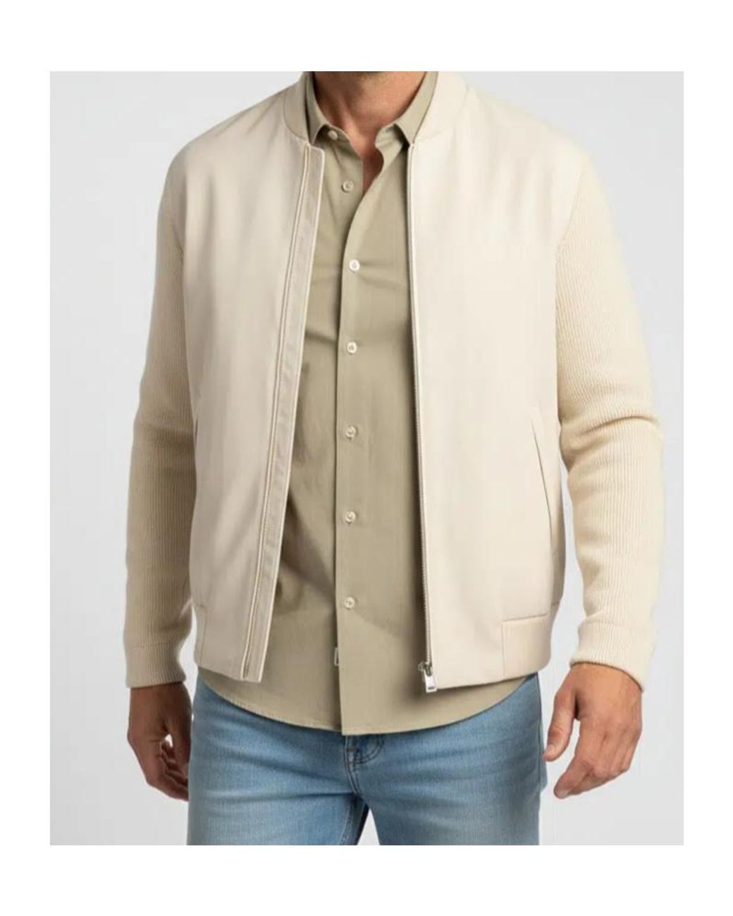Boss Natural Knitted-Sleeve Bomber Jacket for men