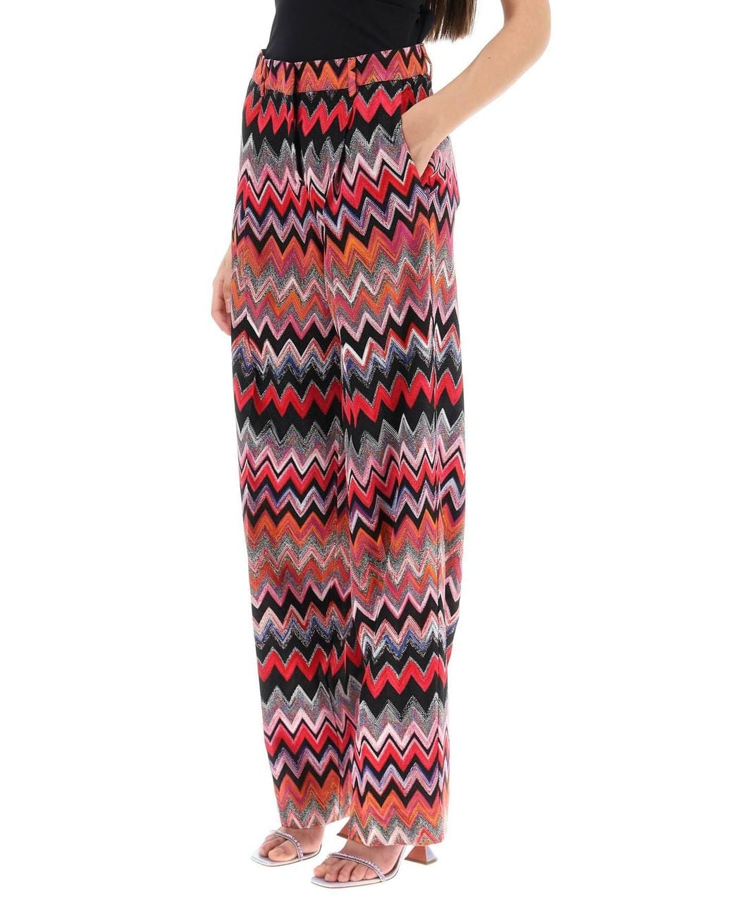 Missoni Red Zig Zag Pattern Wide-Leg Pants