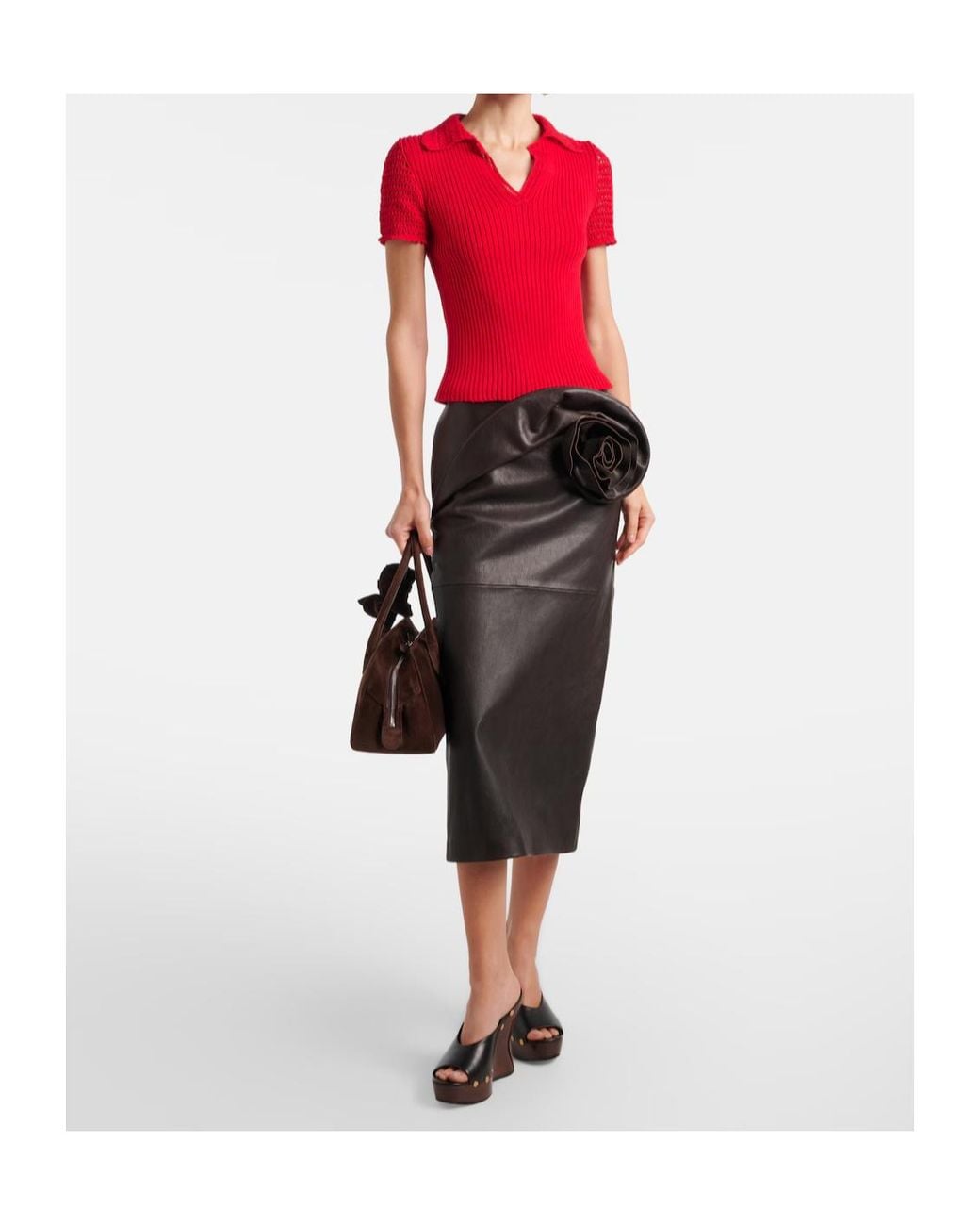Magda Butrym Red Crochet-Trimmed Cotton Polo Shirt