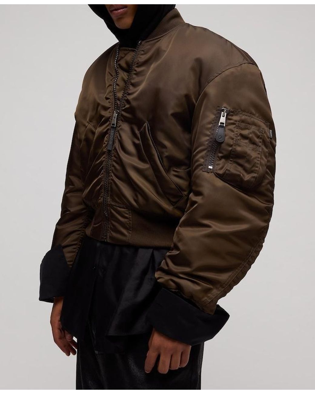 Gucci Brown Voluminous-Shoulder Stand-Collar Jacket for men