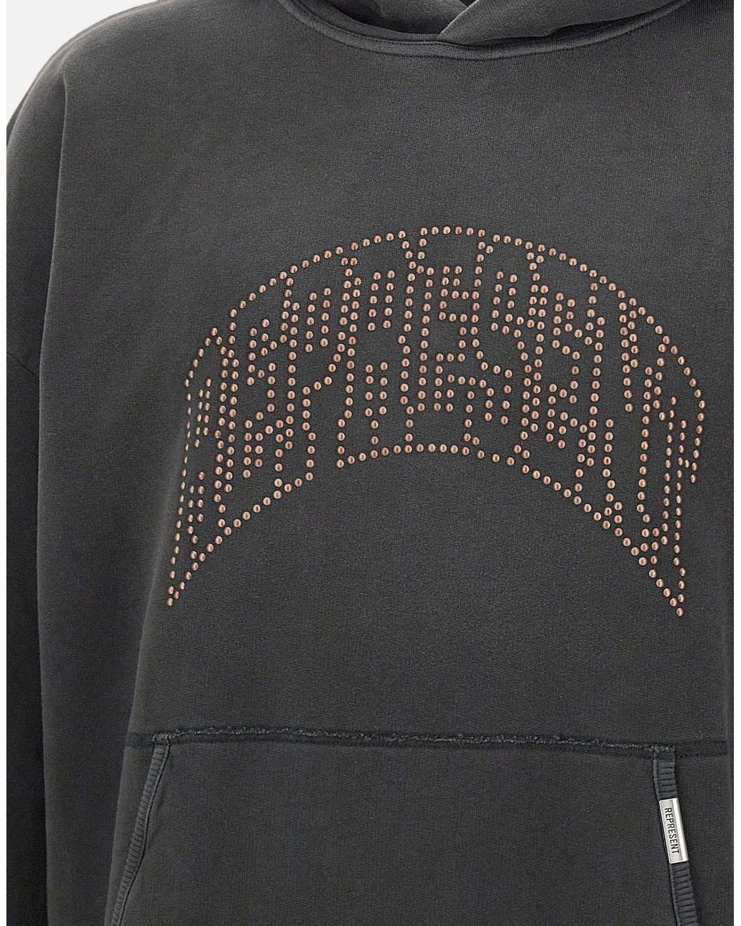 Represent Gray Studded Logo Hoodie for men