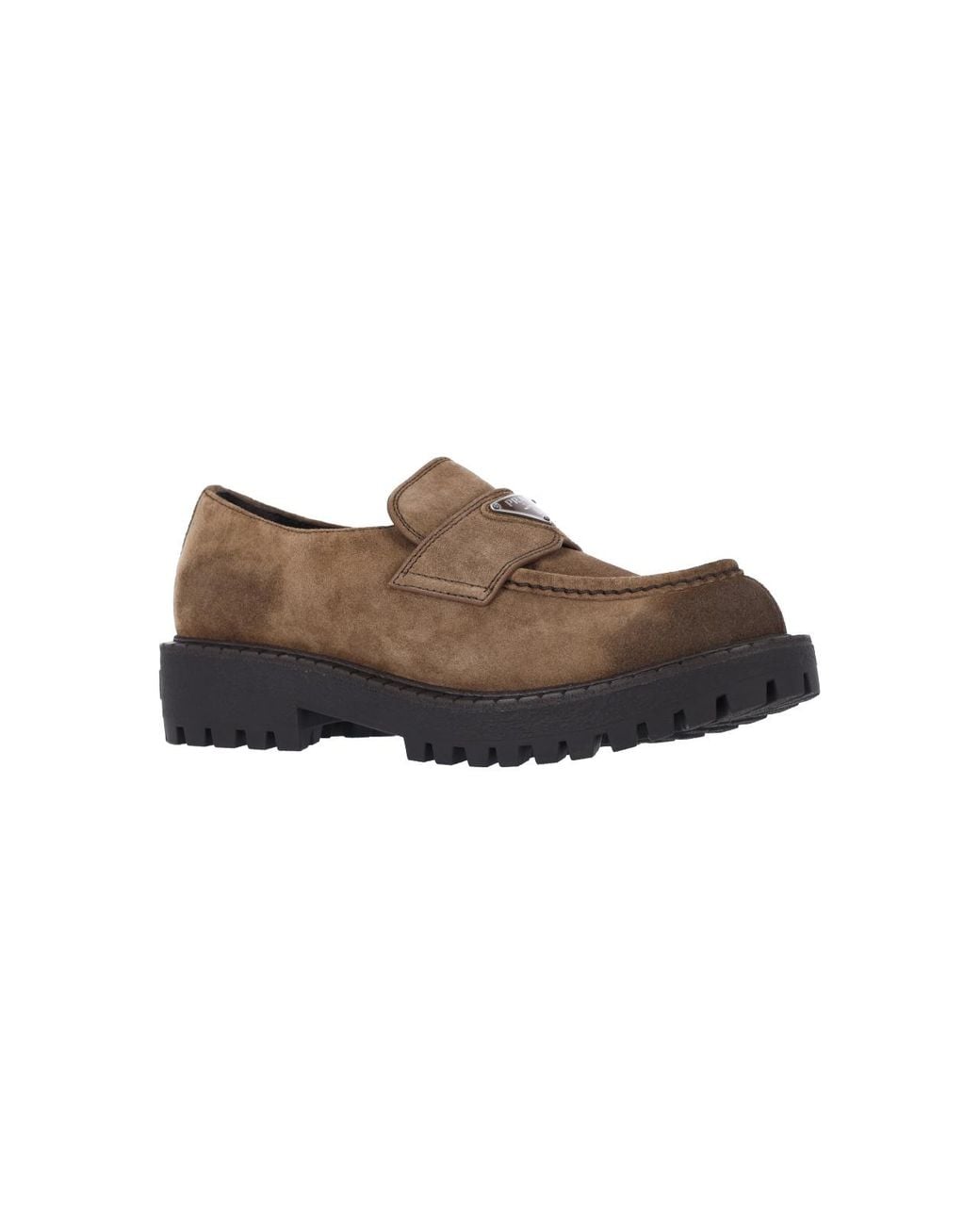 Prada Brown Triangle-Logo Loafers for men