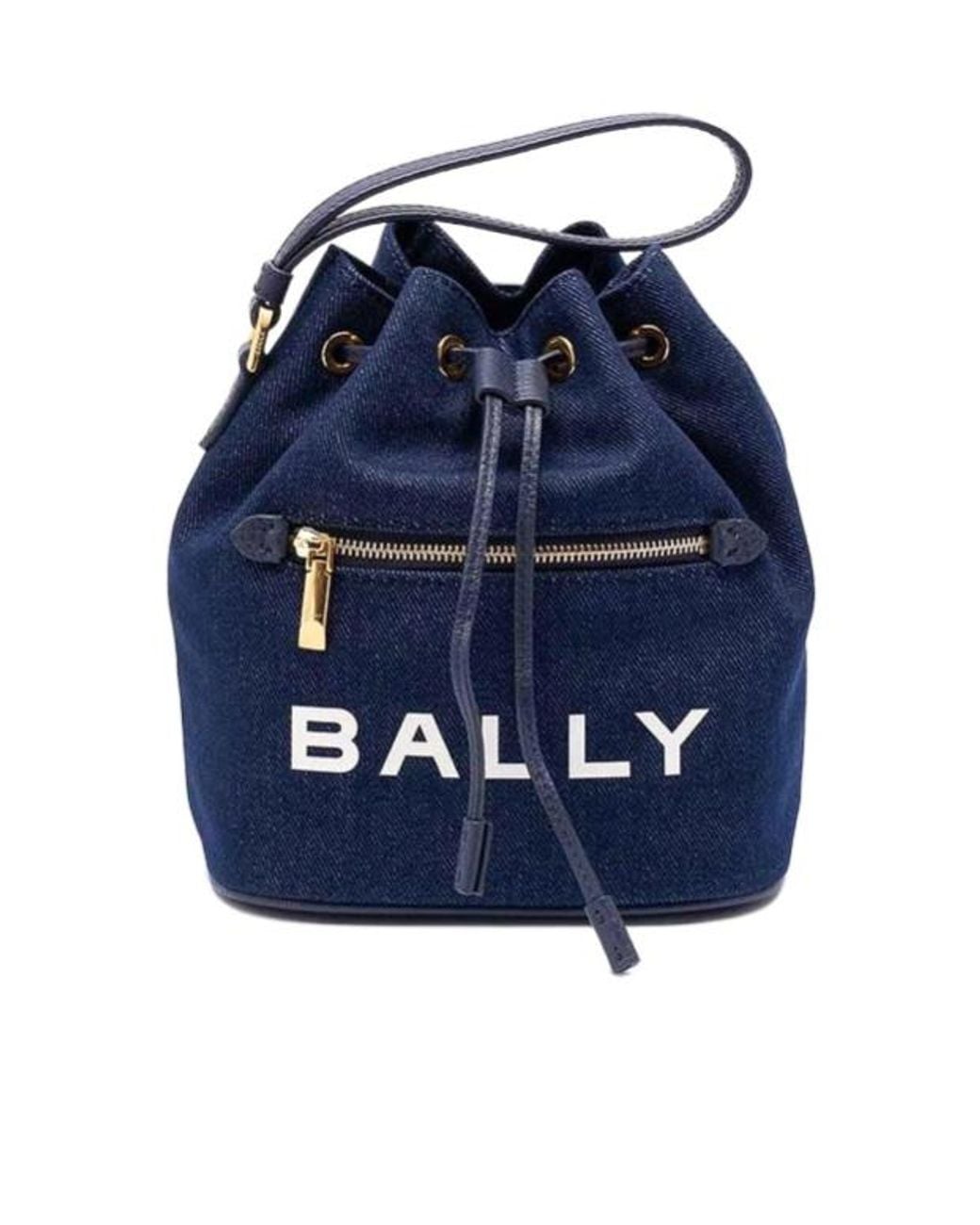 Bally Blue Logo Printed Bar Mini Bucket Bag