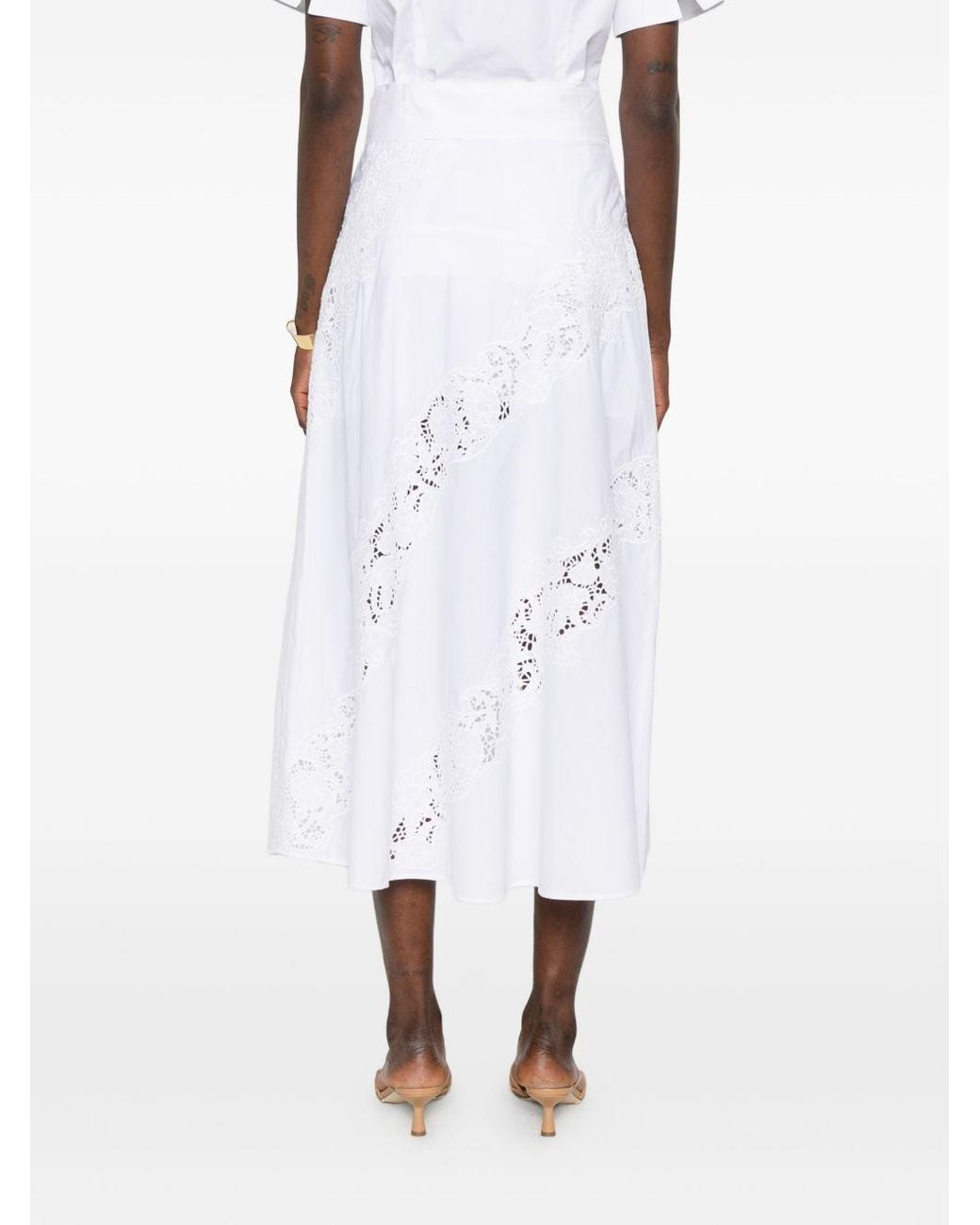 Twinset White Long Poplin And Broderie Anglaise Skirt