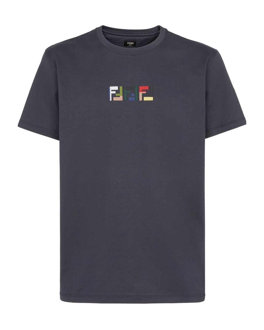 Fendi Black Logo Embroidered Crewneck T-Shirt for men