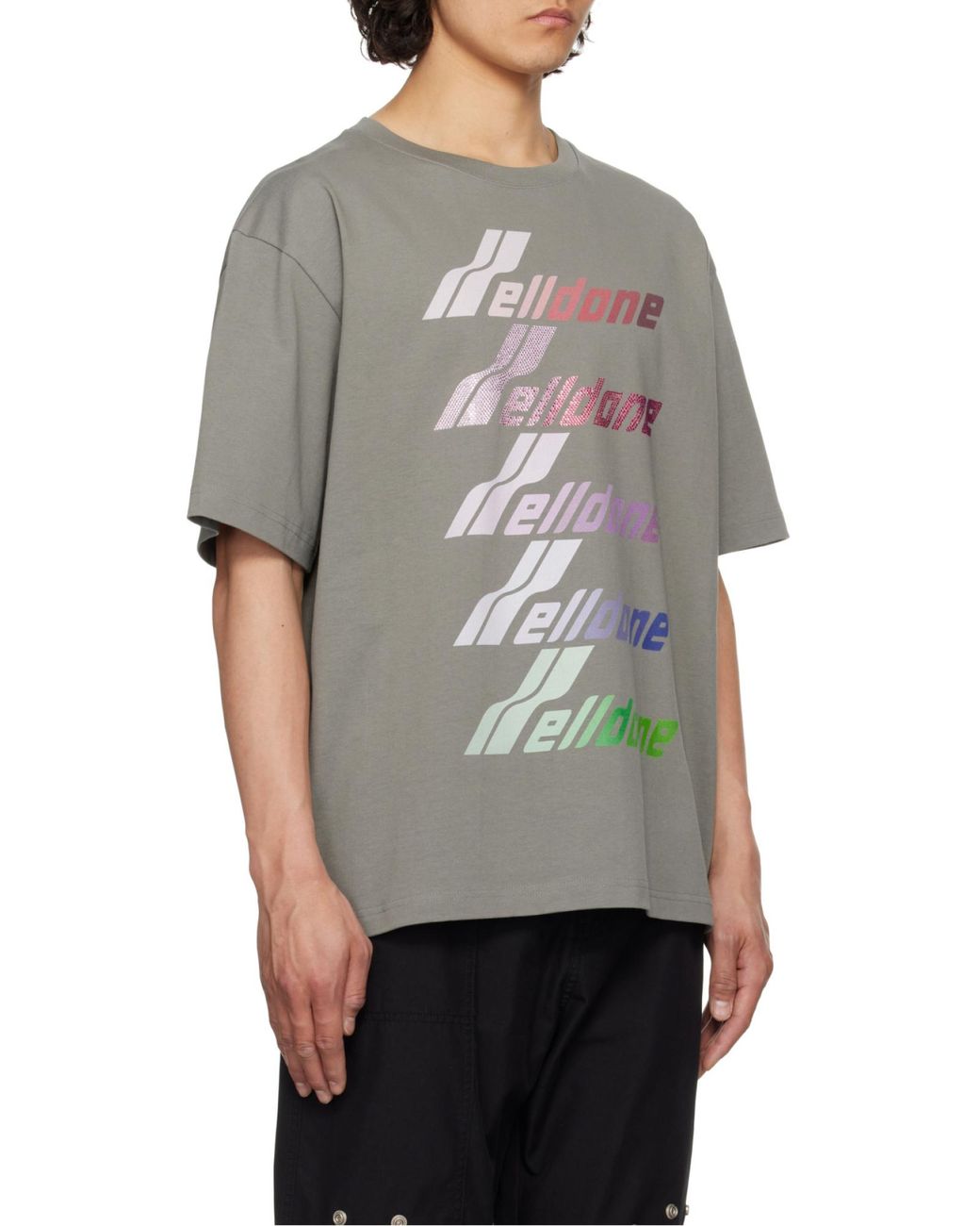 we11done Gray Multi Logo Print T-Shirt for men