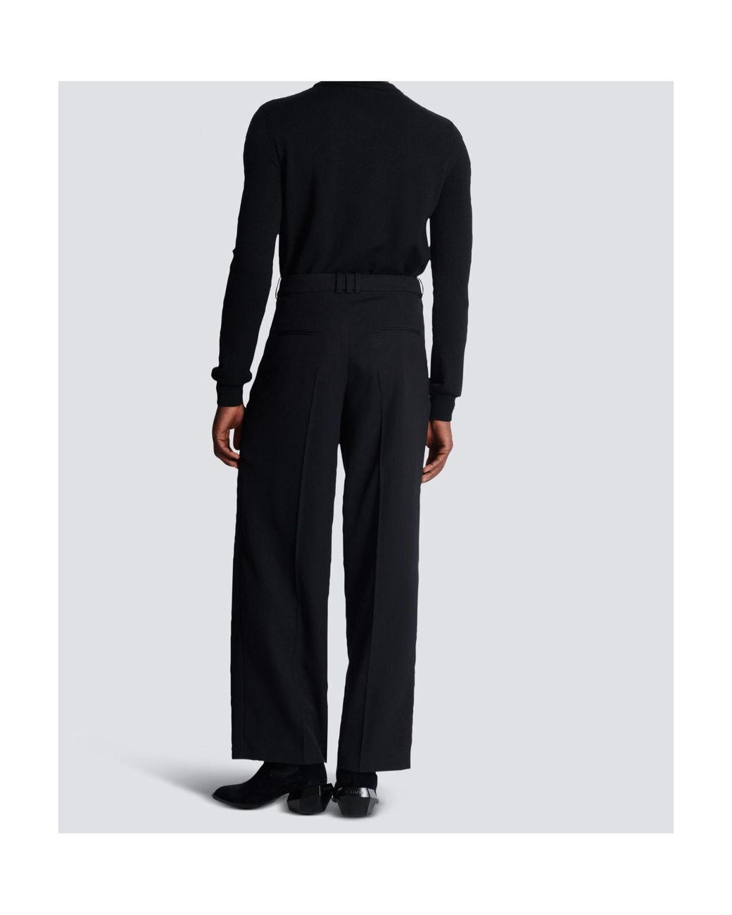 Balmain Black Wool Pleated Trousers for men