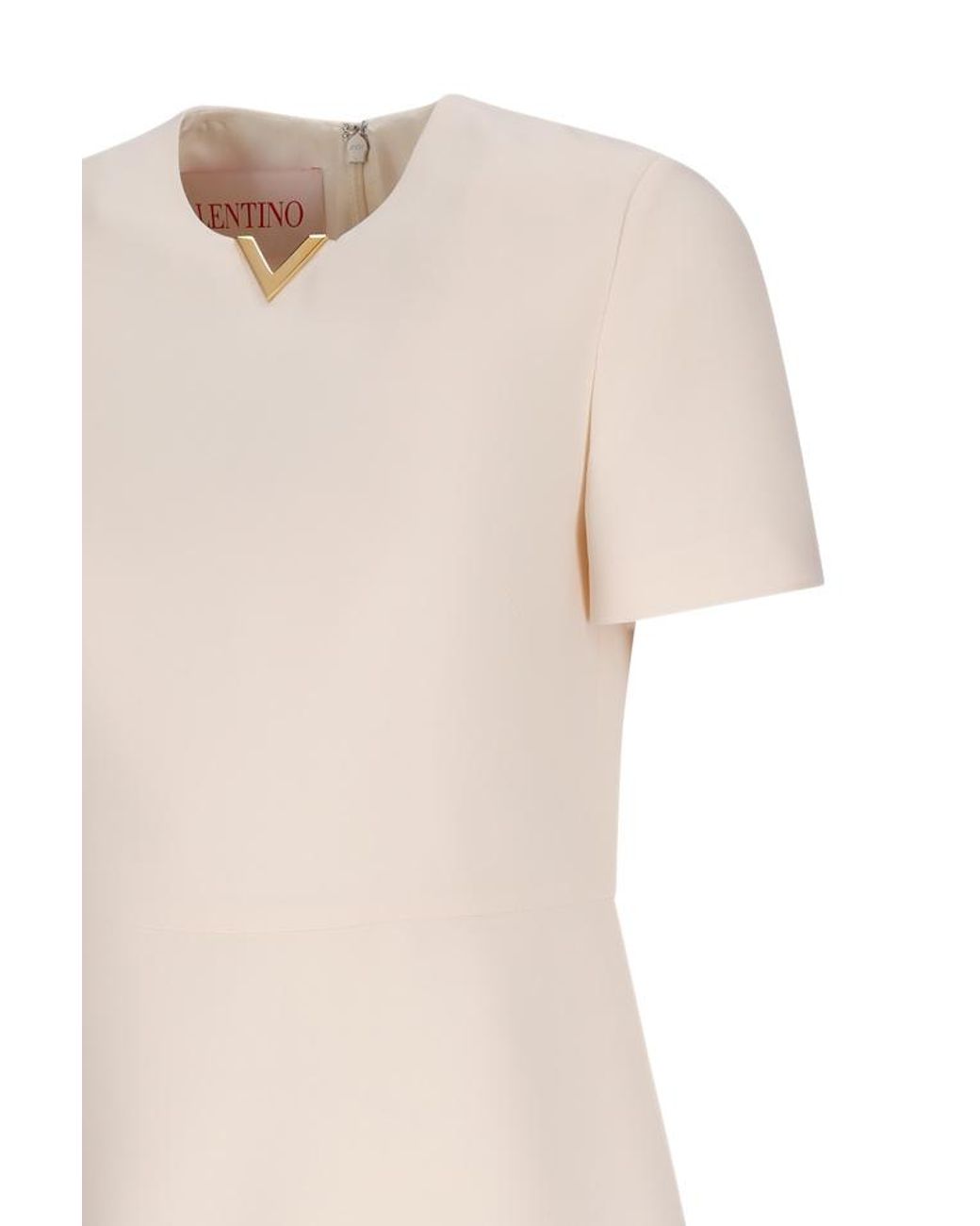 Valentino Natural Vlogo Crewneck Flared Dress