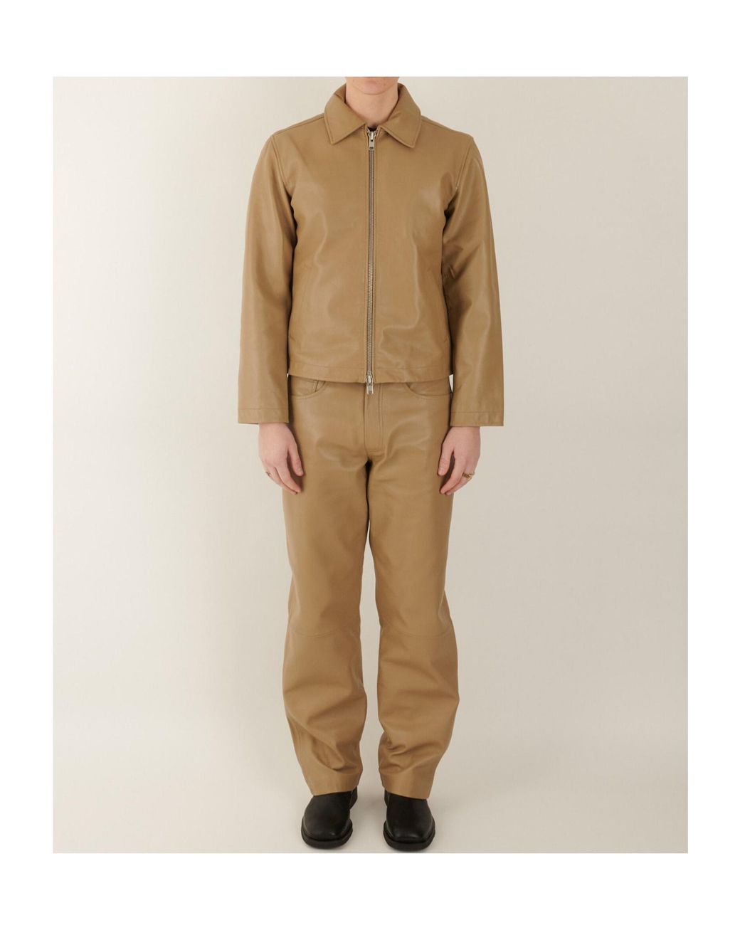 sunflower Natural Leather Pants With Belt Loops for men