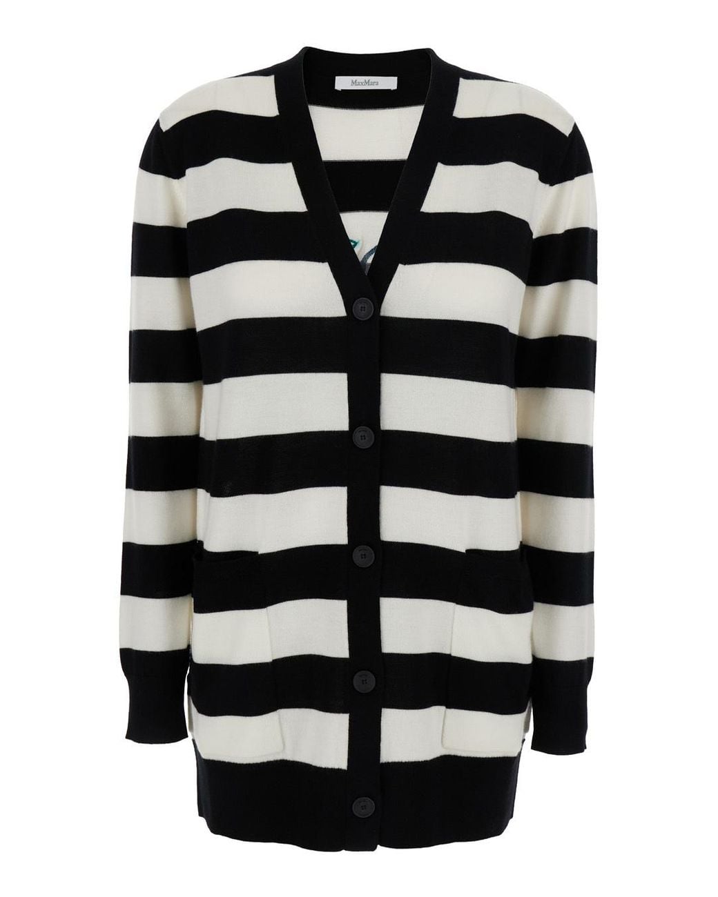 Max Mara Black And Wool Cardigan With Embroidery Virgin Tops