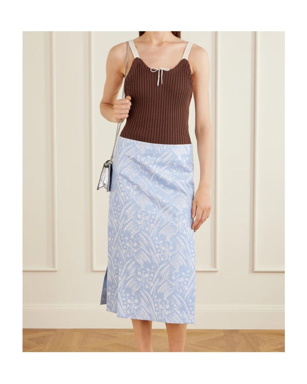 Tory Burch Brown Color-Block Ribbed-Knit Bodysuit