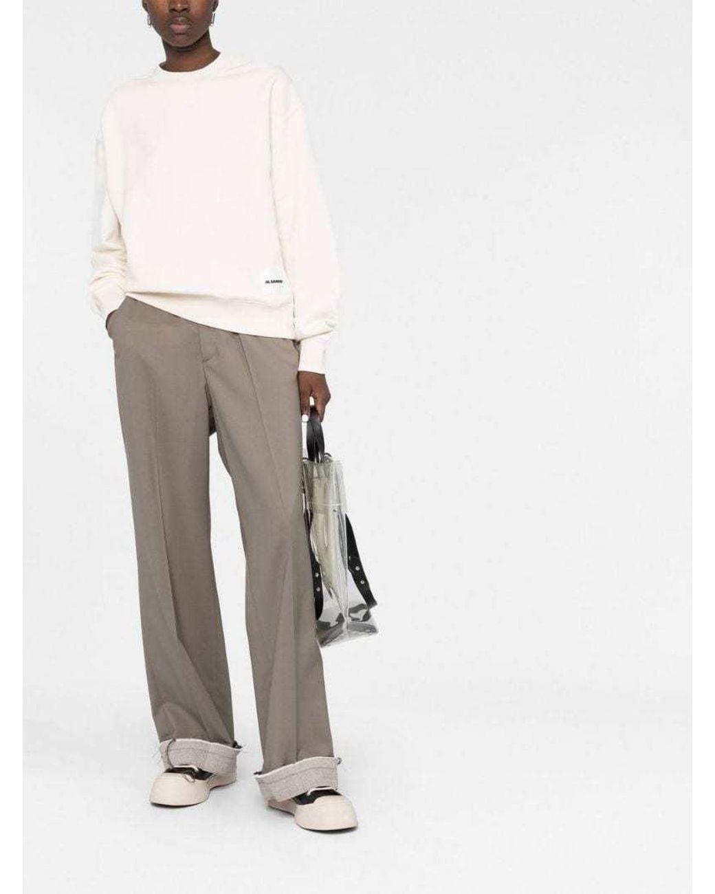 Jil Sander Natural Logo-Patch Straight Hem Sweatshirt