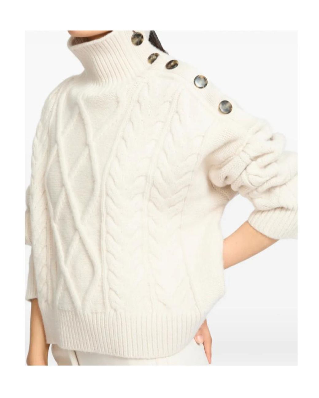 Yves Salomon White Cable-Knit Buttoned Sweater