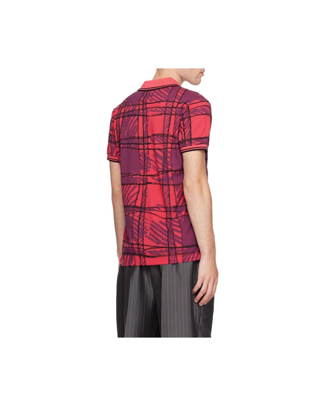 Vivienne Westwood Red Scribble Check Polo Shirt for men
