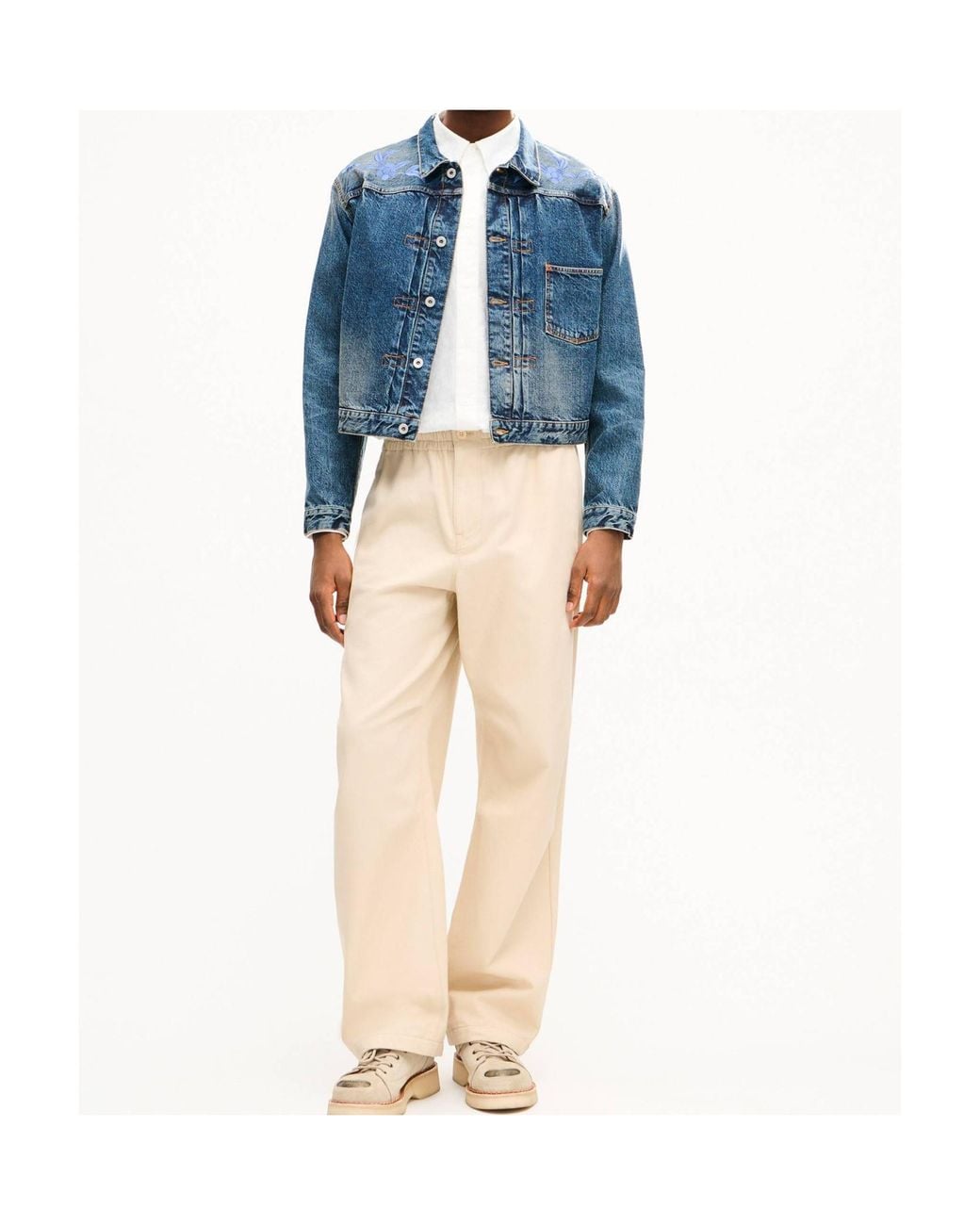 KENZO Blue Wildflower' Cropped Pleated Trucker Jacket for men