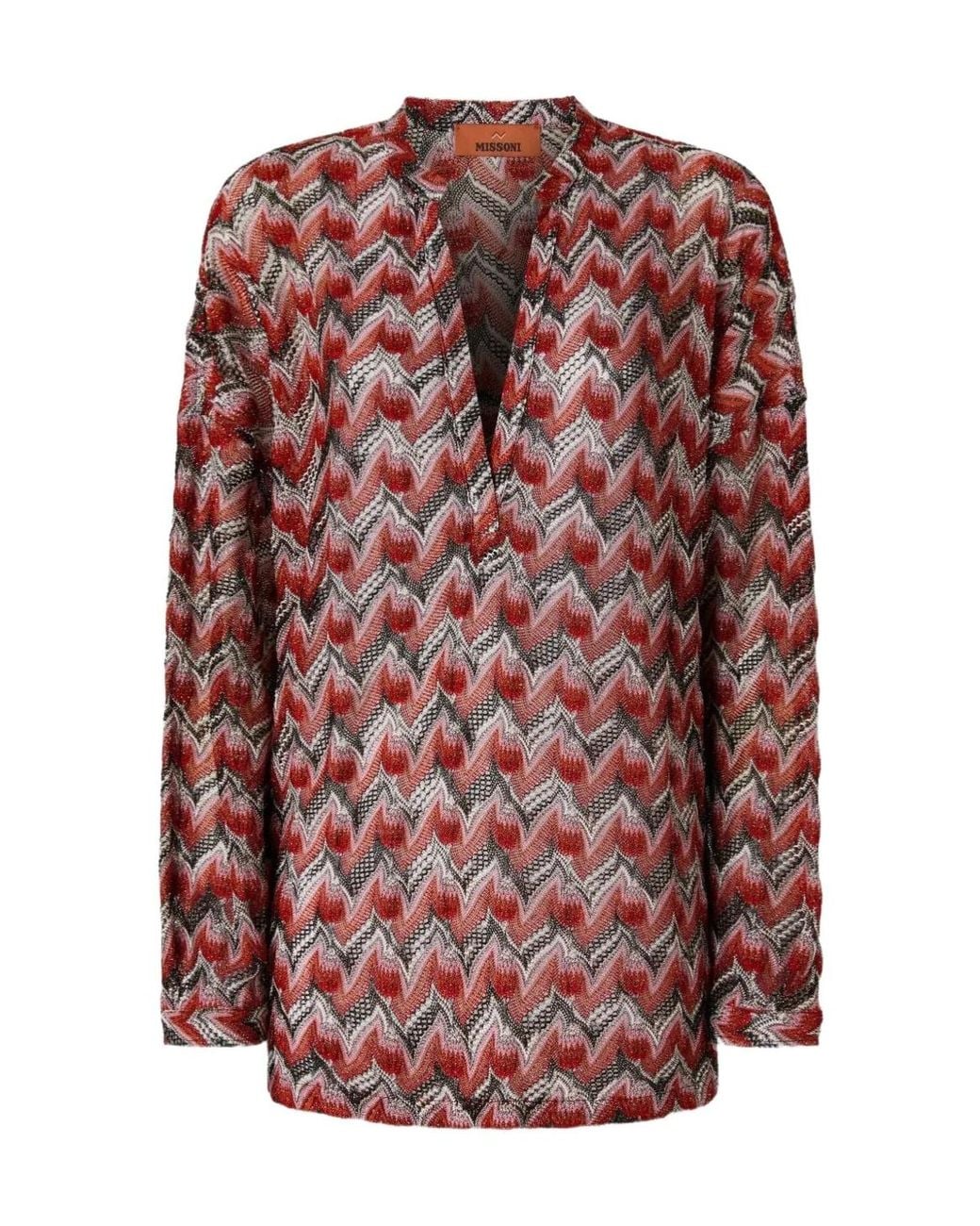 Missoni Red Chevron-Patterned V-Neck Knitted Top