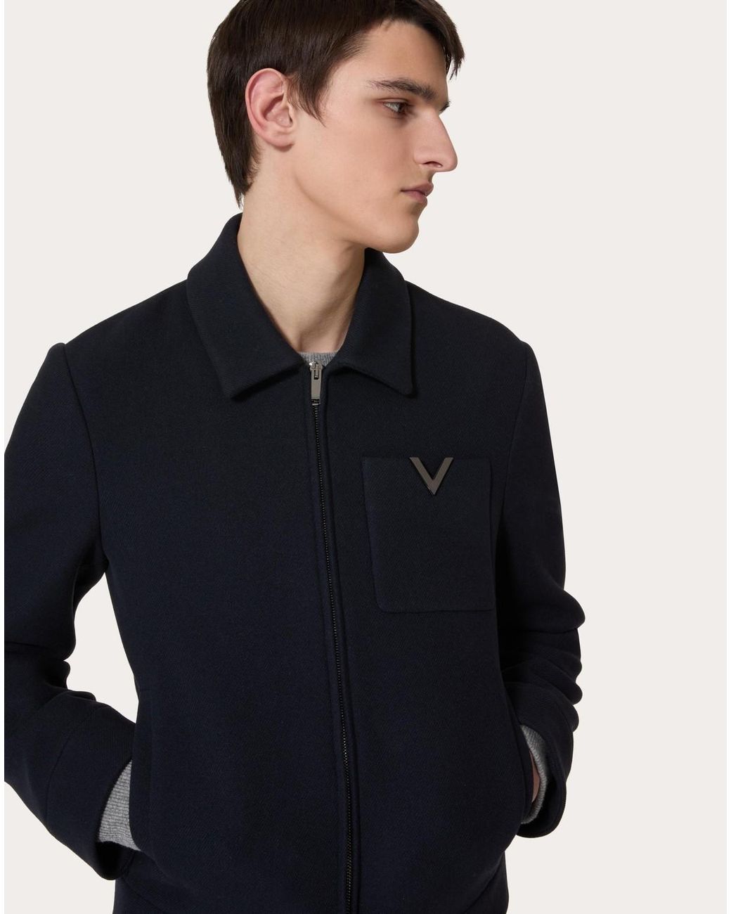 Valentino Blue Zip-Up Straight Hem Jacket for men