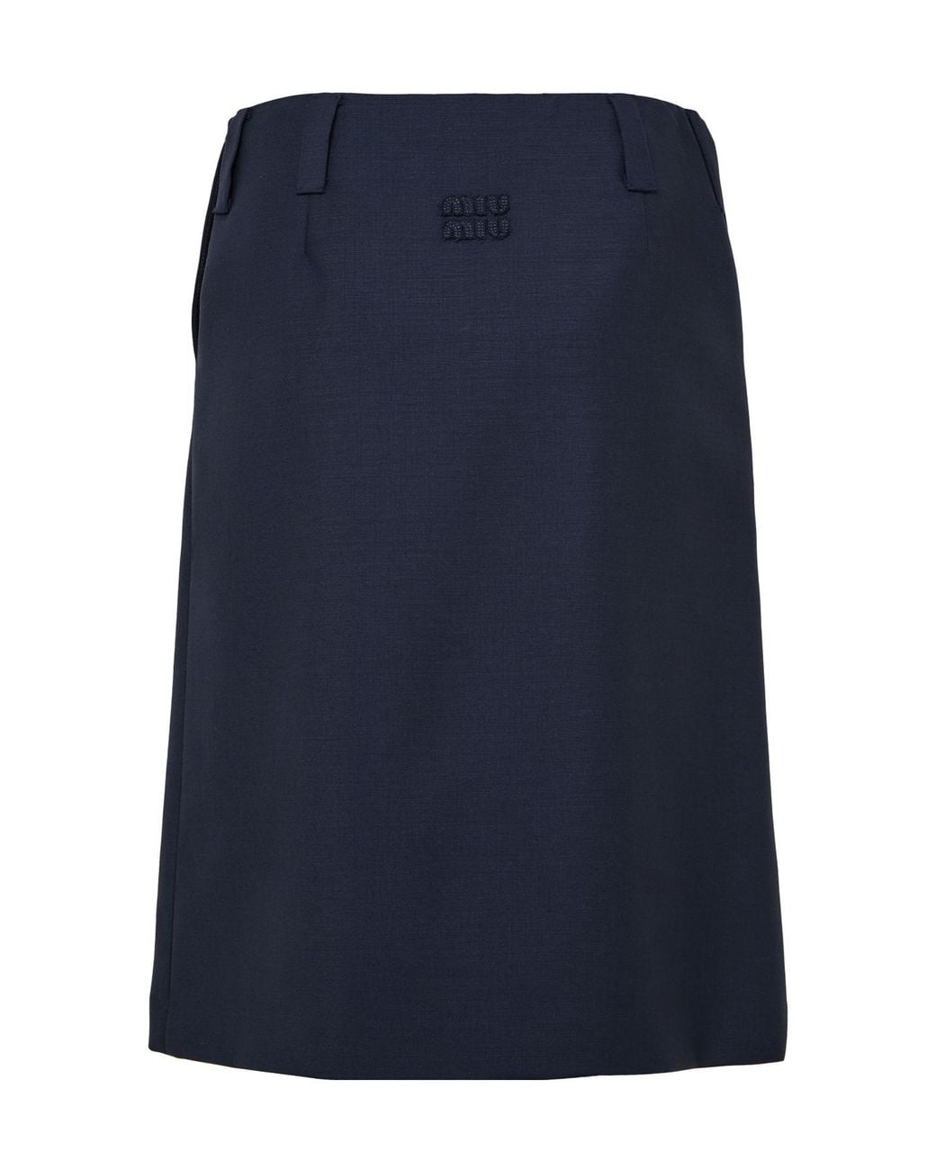 Miu Miu Blue Logo Embroidered Midi Skirt