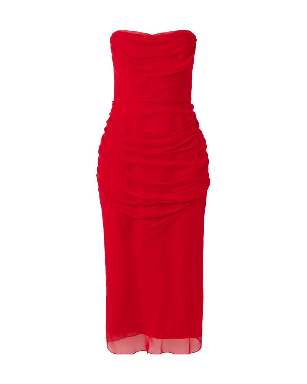 Carolina Herrera Red Strapless Draped Silk-Chiffon Midi Dress