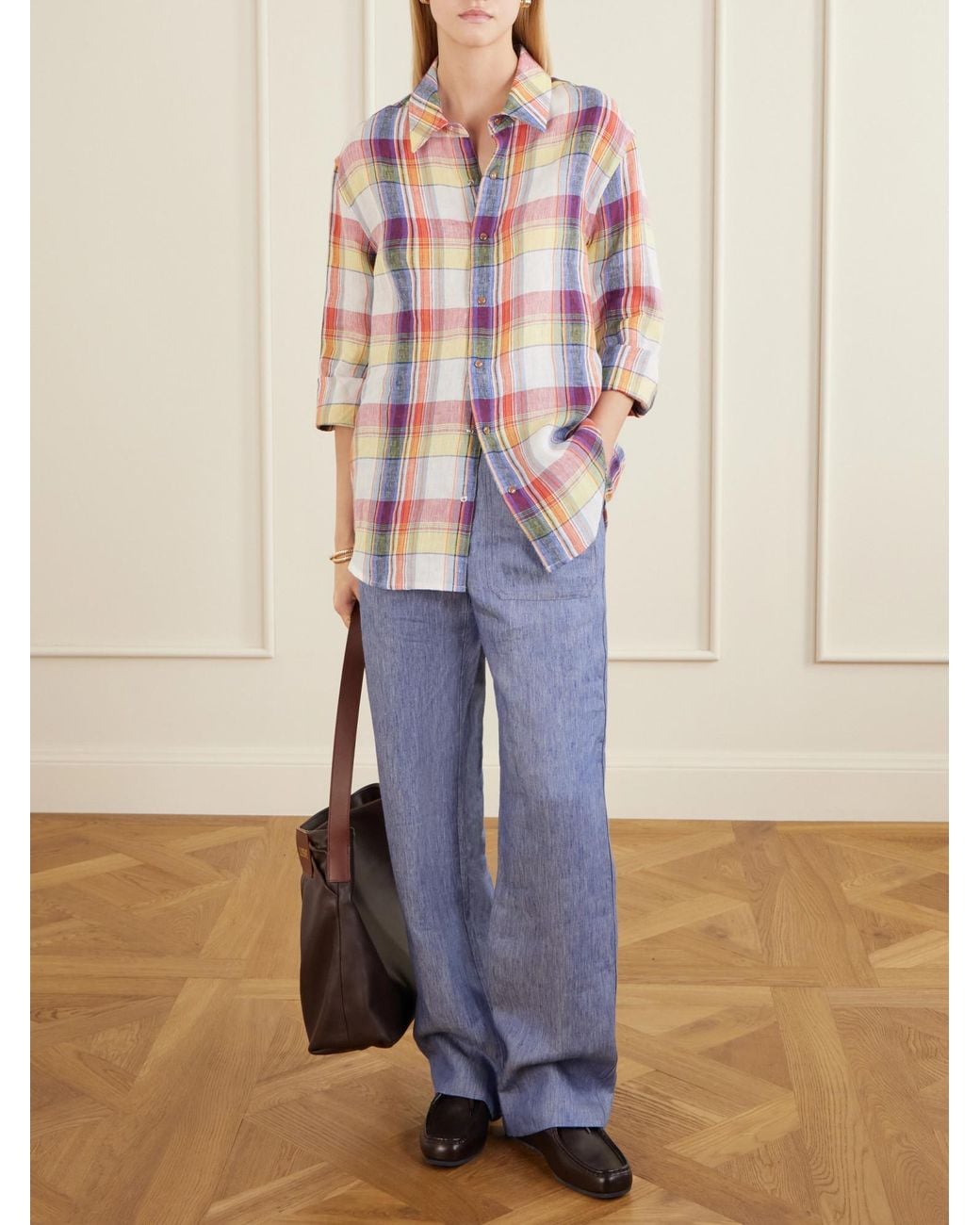 God's True Cashmere Pink Daybreak Checked Linen Shirt
