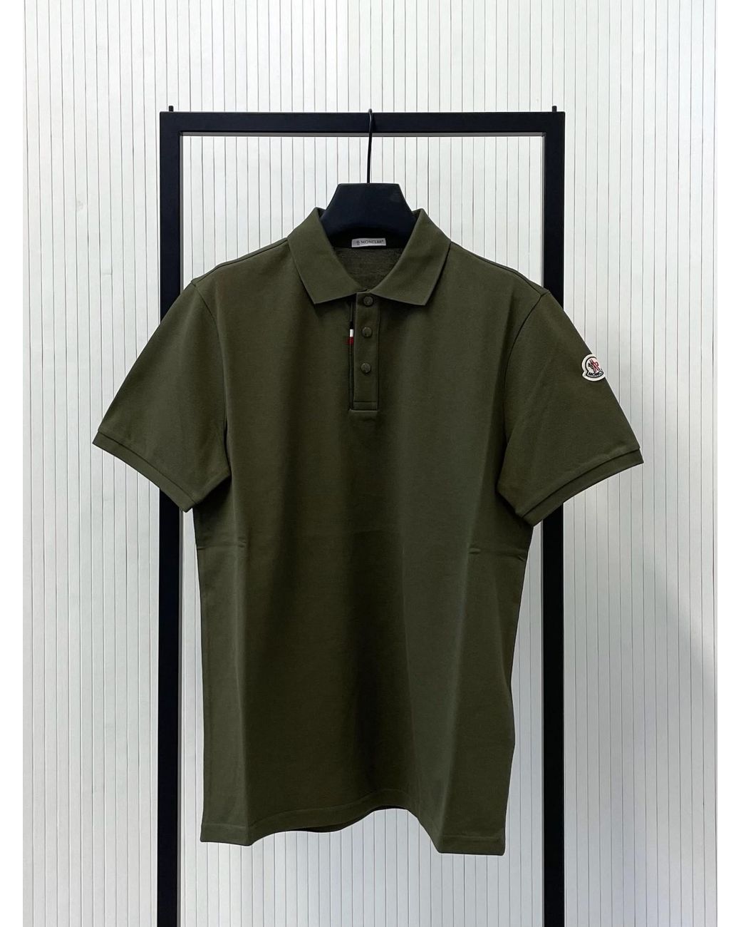 Moncler Green Logo Patch Short Sleeved Polo Shirt for men