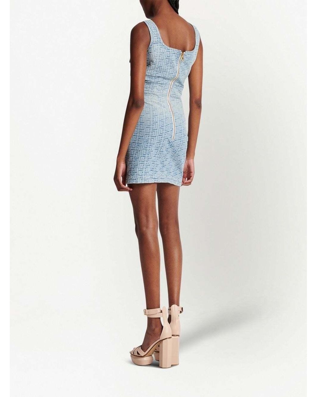 Balmain Blue All-Over Monogram Dress