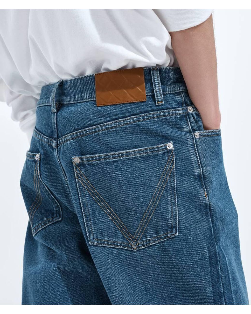 Bottega Veneta Blue Button Detailed Wide Leg Jeans for men