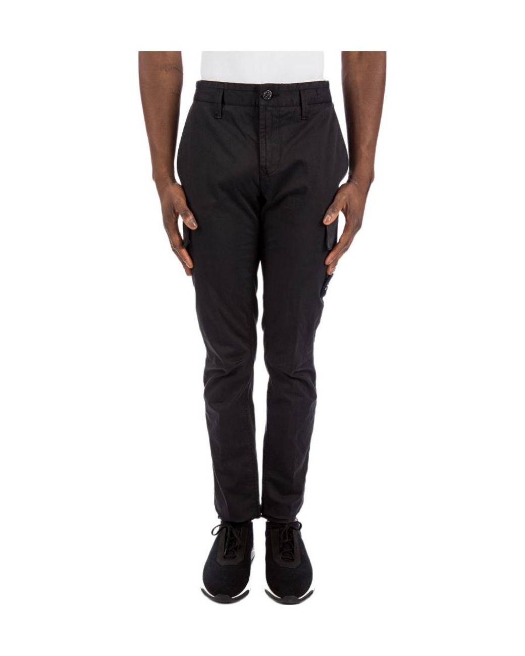 Stone Island Black Compass-Patch Straight-Leg Trousers for men