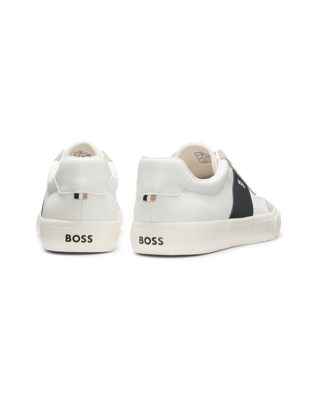 Boss White Lace-Up Panelled Sneakers for men