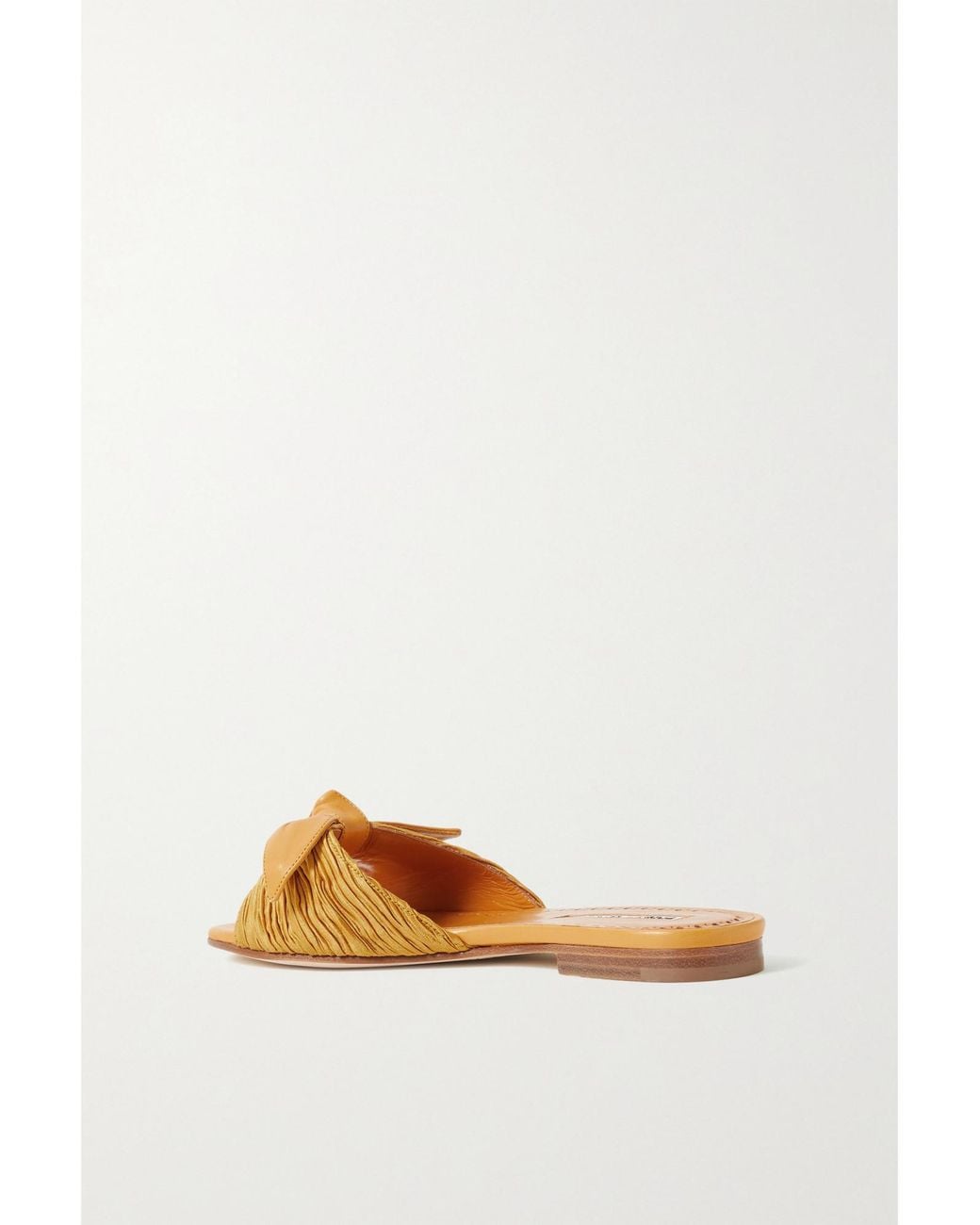 Manolo Blahnik Brown Notamu Bow-Detailed Plissé-Satin And Leather Slides
