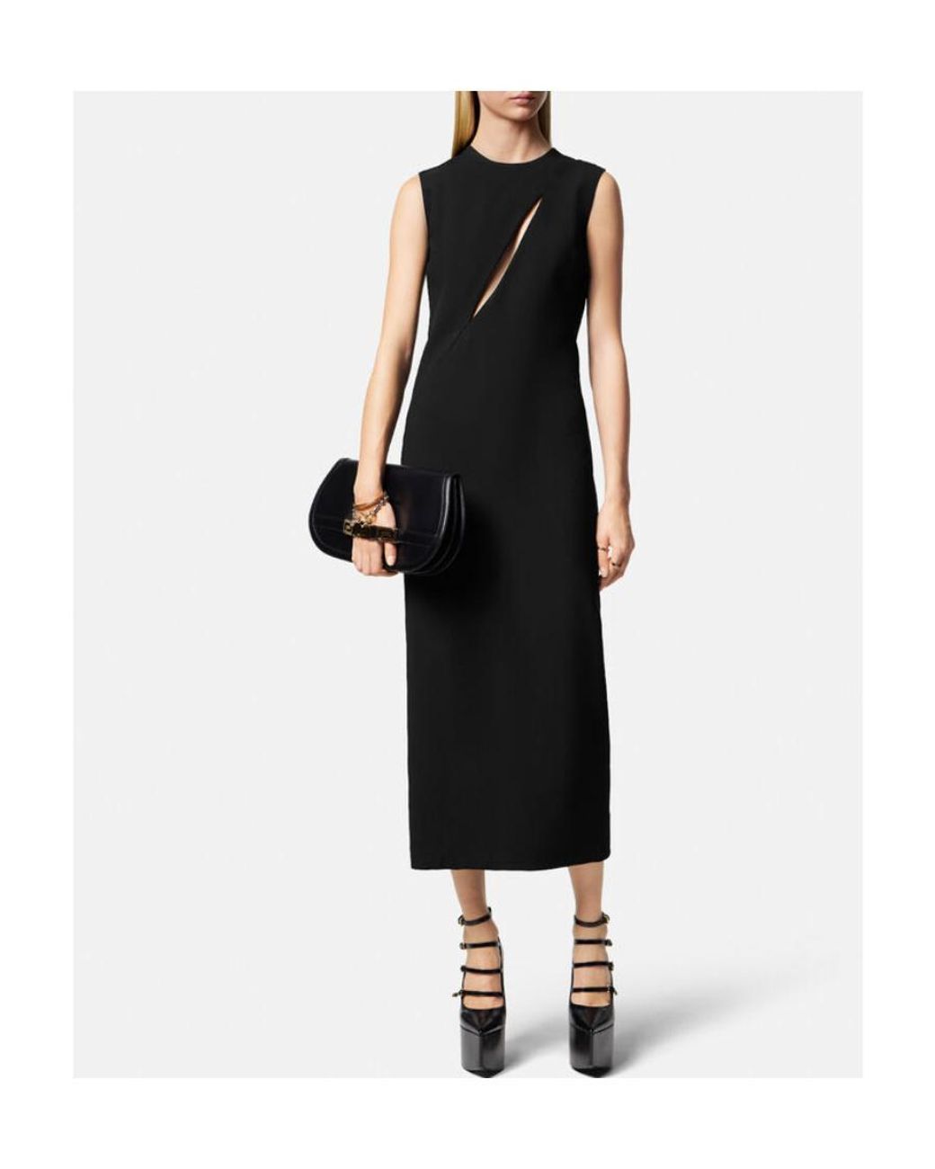 Versace Black Cut-Out Sleeveless Midi Dress