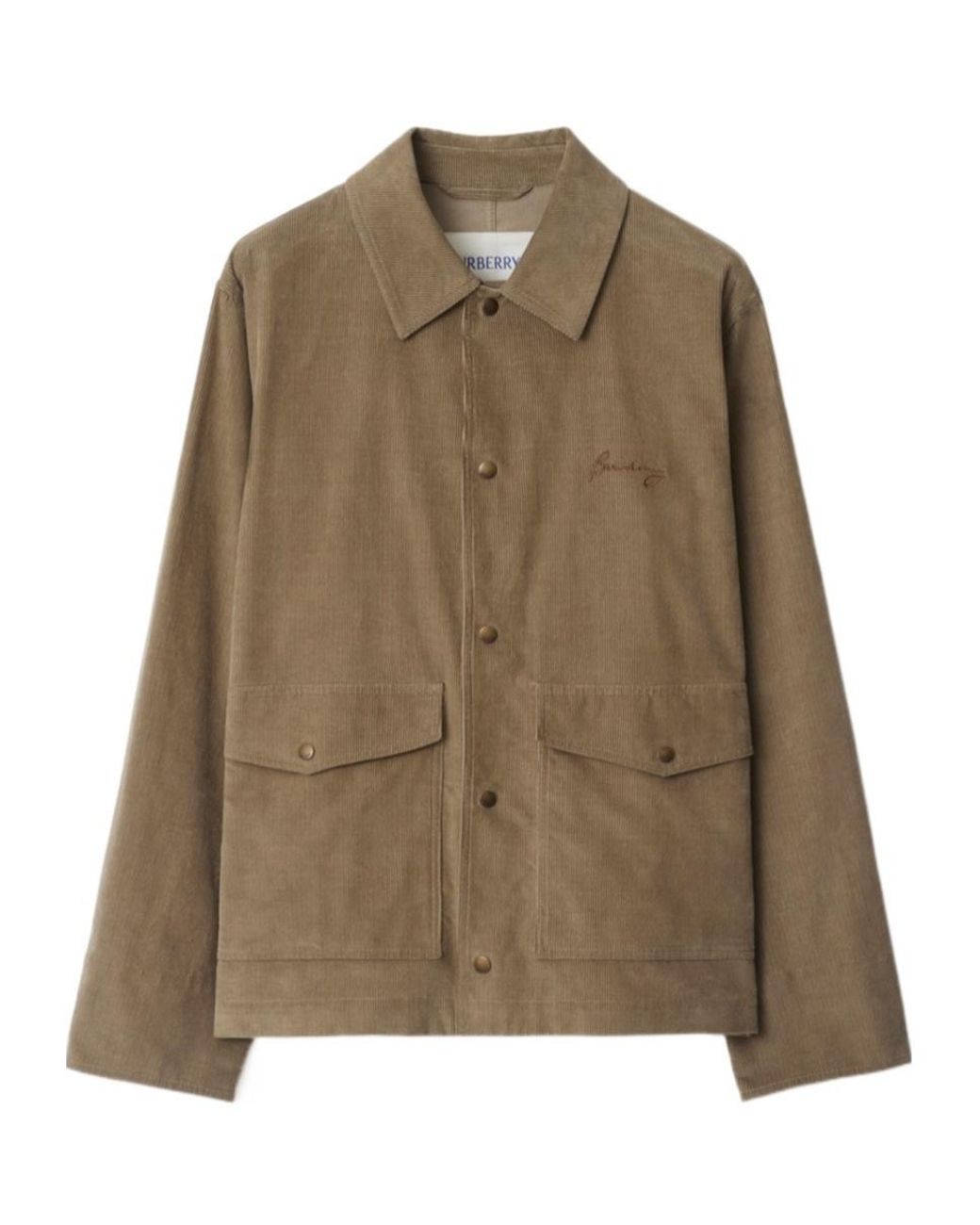 Burberry Green Logo Embroidered Corduroy Shirt Jacket for men