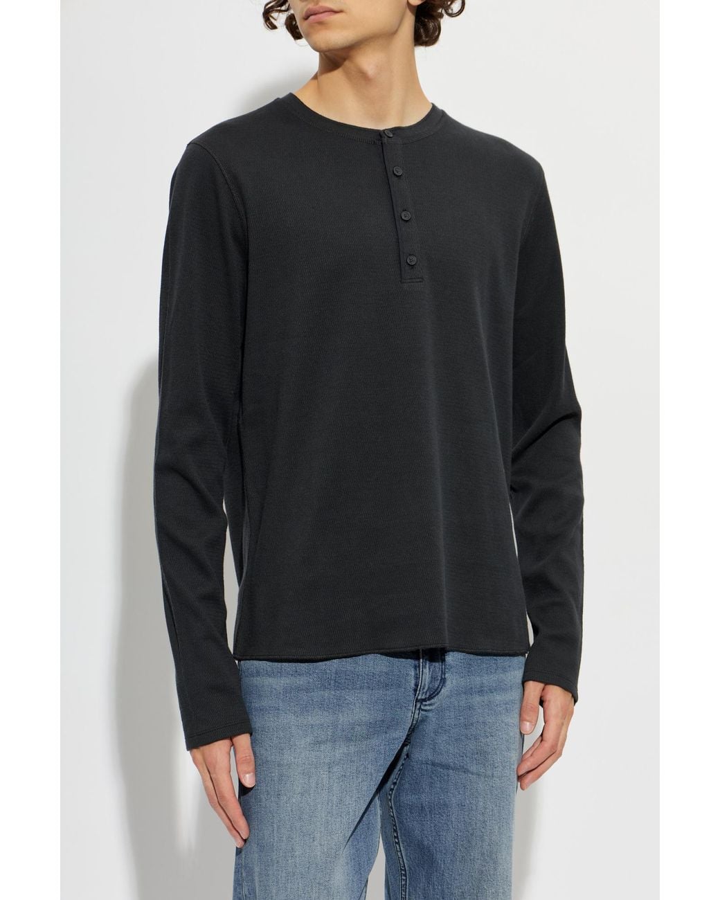 Rag & Bone Black Waffle Henley Long Sleeve T-Shirt for men