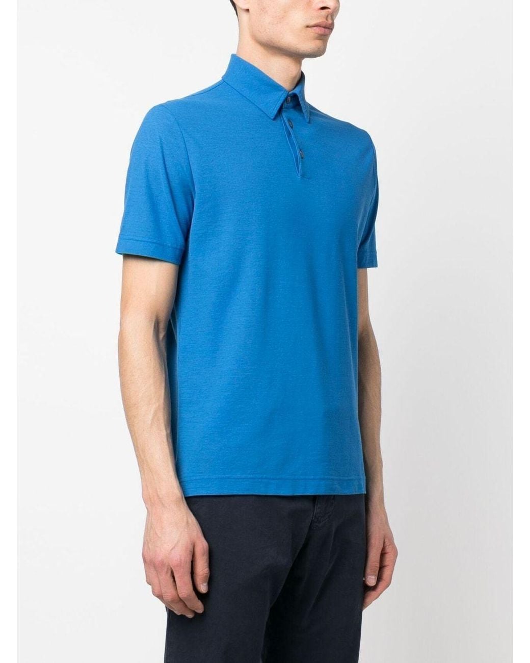 Zanone Blue Short-Sleeved Straight-Hem Polo Shirt for men
