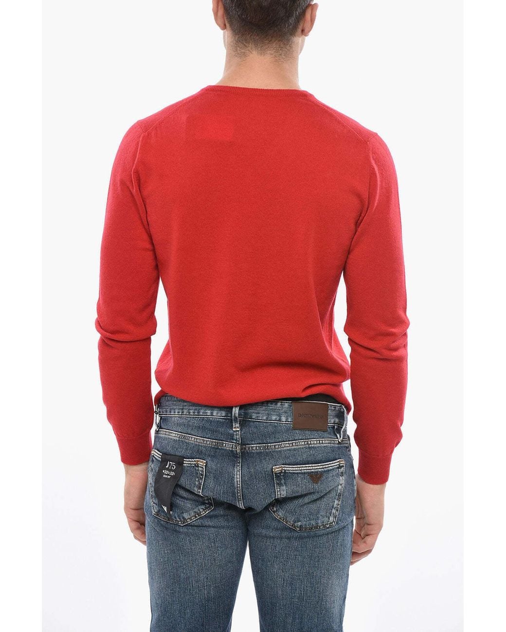 Malo Red V-Neck Cashmere Fine-Knit Top for men