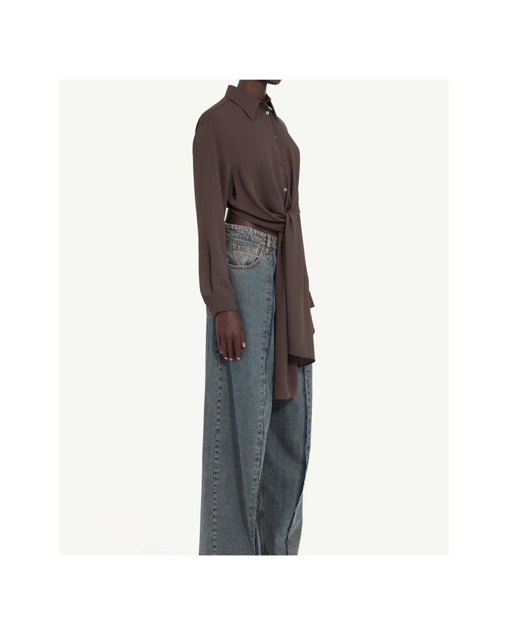MM6 by Maison Margiela Brown Long-Sleeved Straight Hem Shirt